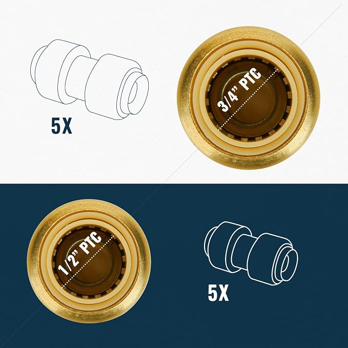 Push 1/2 Inch Coupling, 3/4 Inch Coupling, Push to Connect Plumbing Fittings Set - Image 8