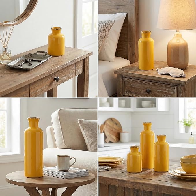 CwlwGO- Yellow Ceramic Vase Set, Modern Decorative Vases - Image 6