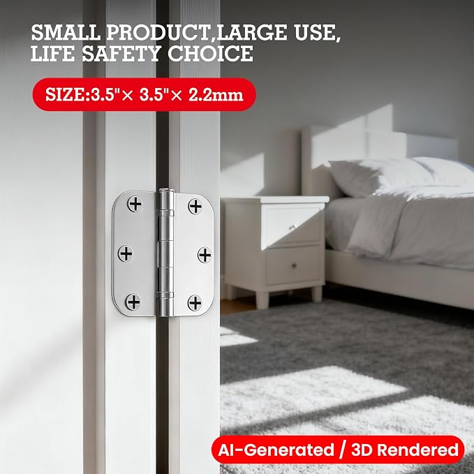 TDCHINGES Rounded Door Hinges Polished Chrome 3.5 Inch 5/8" Lasting Mute | 30 - Image 7