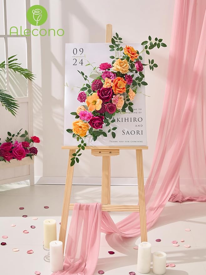 Alecono Hot Pink and Orange Silk Artificial Flowers - Image 9