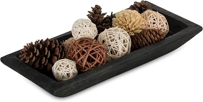 Hanobe Wood Decorative Bowl for Coffee Table Entryway Decor, Rustic Black | by Hanobe