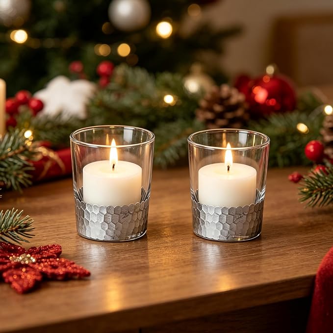 Hosley Set of 2 Argea Loral Glass Vase LED Lantern Candle Holder 4.3 Inch High - Image 4