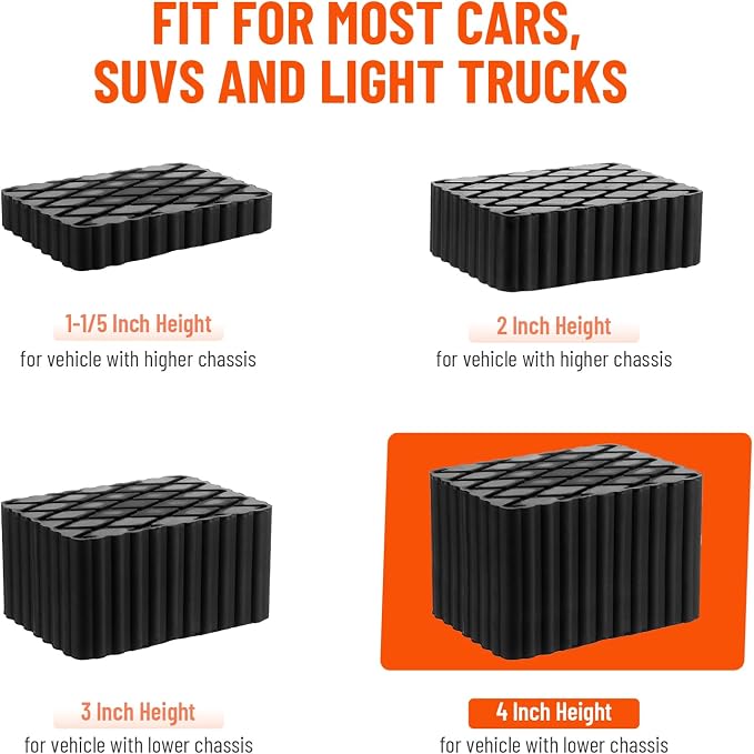 Solid Rubber Auto Lift Pads, 6-1/3" x 4-3/4" x 4" | 4 Pack Anti-Skid Lift Block - Image 6