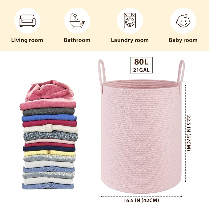 OIAHOMY 80L Nursery Hamper Laundry Basket Laundry Hamper Pink | collapsible - Image 2