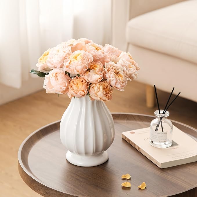 White Ceramic Vase, 7.8 Inch Flower Vase Home Decor Modern Decorative Vases | - Image 7