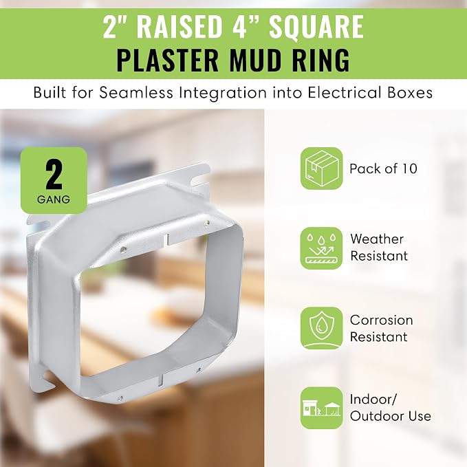 SELECT 5 Pack 2-Inch Raised 4-Inch Square Two Gang Plaster Ring - Image 2