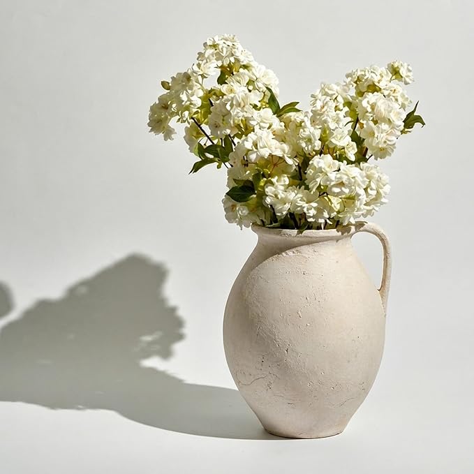 LB2 White Ceramic Large Vase, 11.2" Tall Zen Style Vase, Terra Cotta Pitcher - Image 6