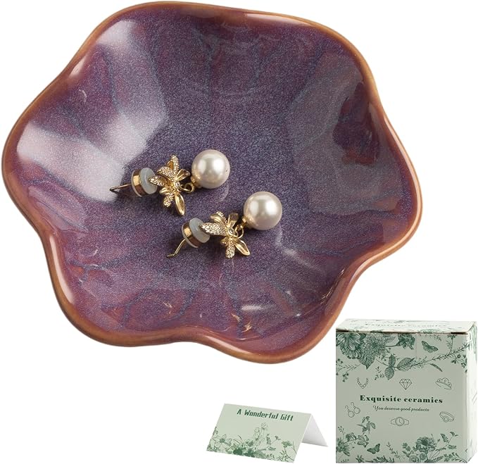 BEUNAIZER Galaxy Purple Jewelry Dish Tray, Ring Dish, Ceramic Trinket Tray by BEUNAIZER