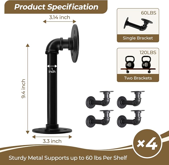 Industrial L Pipe Shelf Brackets - Image 3