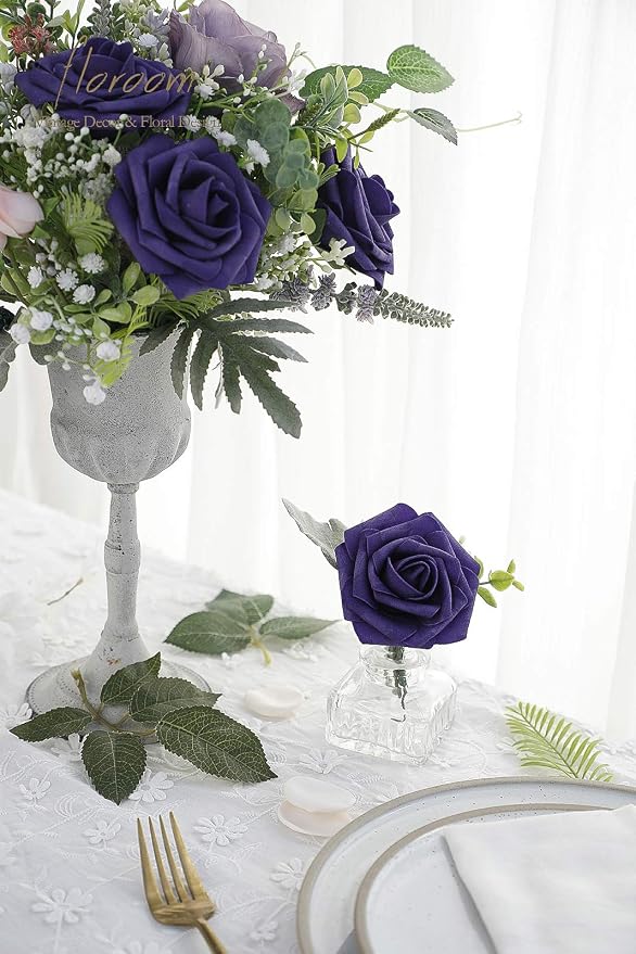 Artificial Flowers 25pcs Real Looking Violet Purple Foam Fake Roses - Image 3
