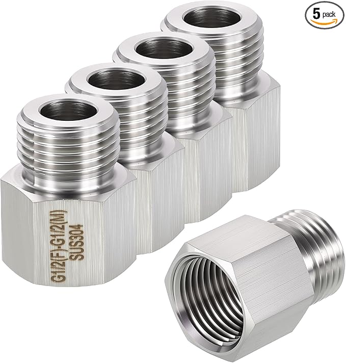 5 Pack 304 Stainless Steel FeMale to Male Adapter, 1/2" FeMale G x 1/2" Male G by Rebower