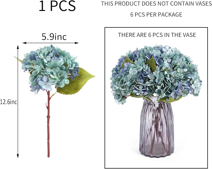 Kimura's Cabin 6pcs Hydrangea Artificial Flowers Silk Fake Hydrangeas, - Image 2