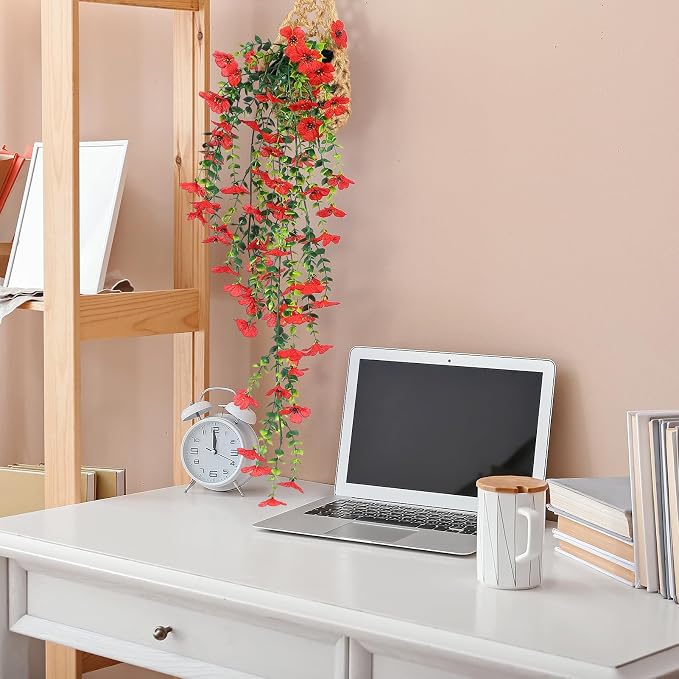 Fake Plants Hanging Artificial Potted Faux Eucalyptus Plants and Flowers | - Image 4