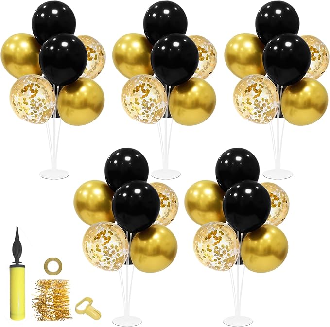 ZJDHPTY 5Set Black and Gold Balloon Stand Centerpiece Table Decorations | by ZJDHPTY