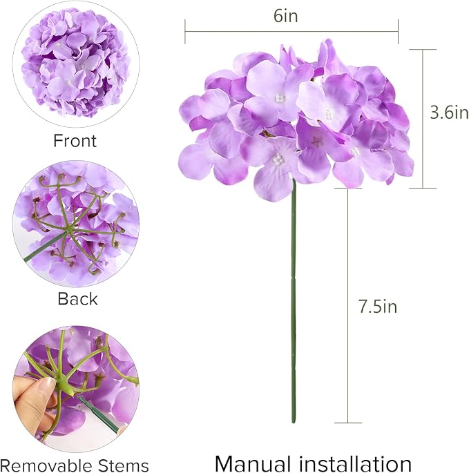 Auihiay 204Pcs Purple Hydrangea Artificial Flowers Bulk | Silk Artificial - Image 3