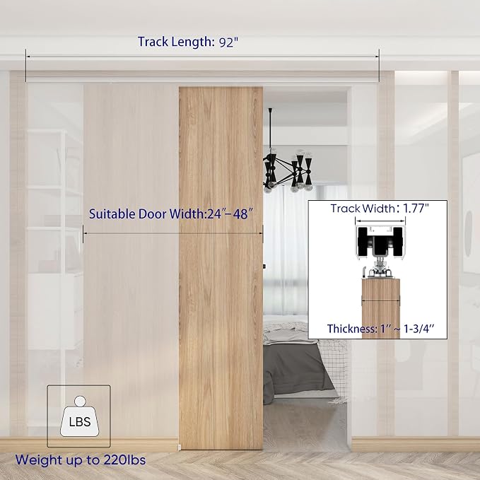 JUBEST 8FT Commercial Grade Pocket Door Hardware and Track Set, Sliding Door - Image 5