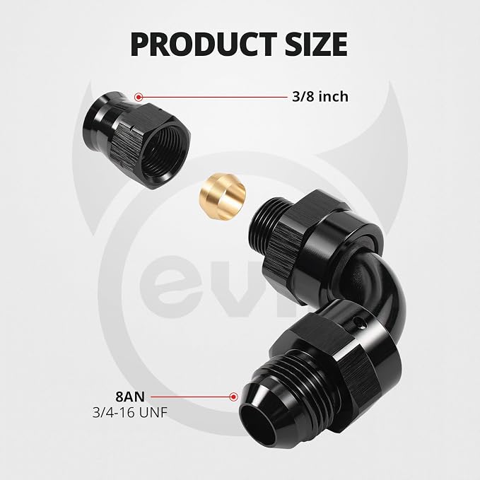 EVIL ENERGY 8AN Male to 3/8" Hardline Compression Fitting Adapter 90 Degree - Image 2