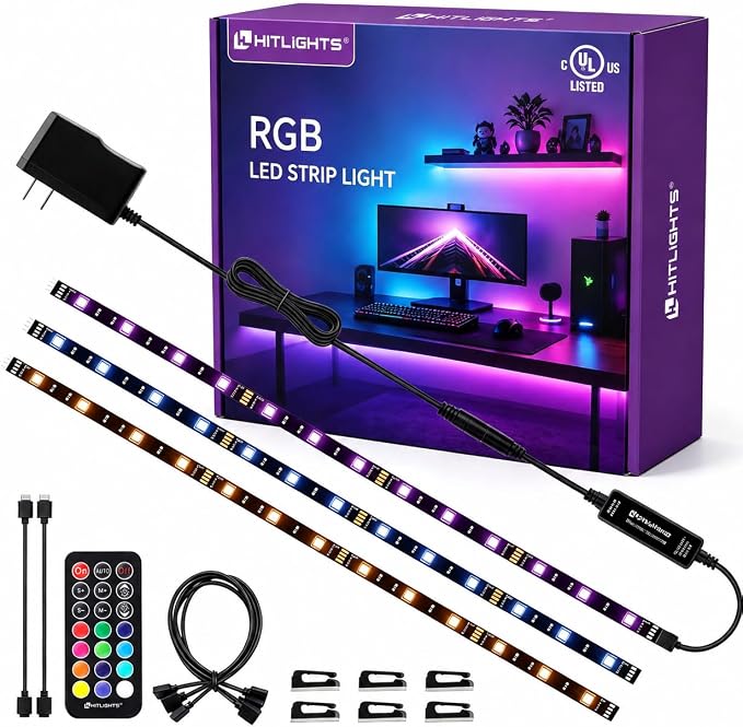 Hitlights LED Strip Lights 3 Pcs 1.64FT RGB Small LED Light Strips Kit Dimmable by HitLights