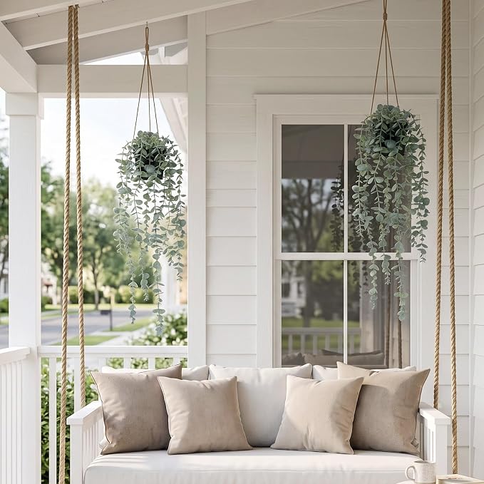 COCOBOO 1pcs Artificial Hanging Plants, Fake Potted Eucalyptus Faux Hanging - Image 7