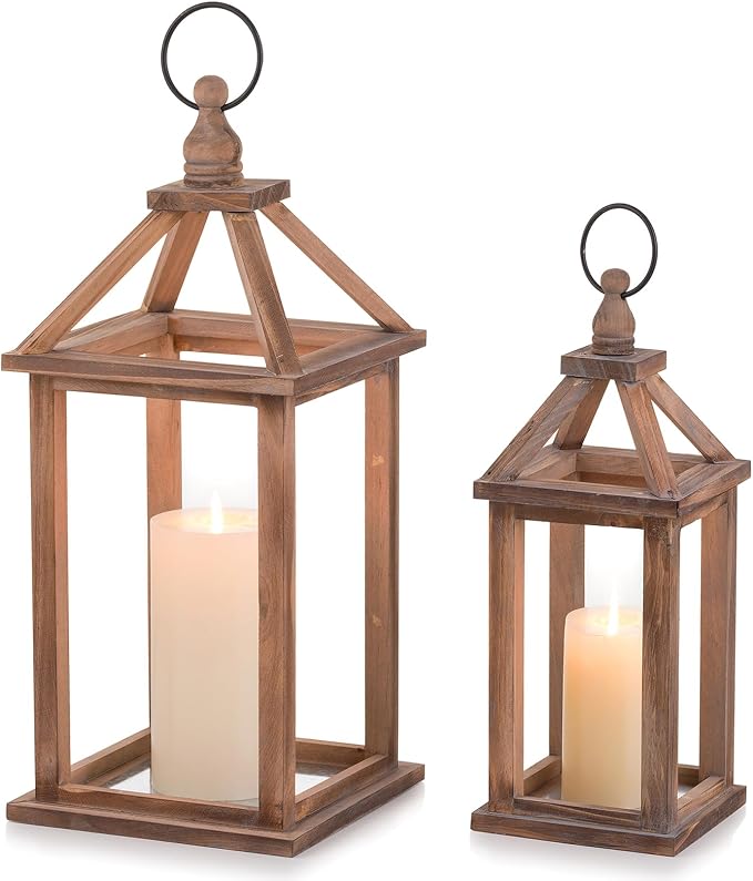 Romadedi Wood Candle Lantern Decorative, Rustic Decor Set of 2 | Farmhouse by ROMADEDI