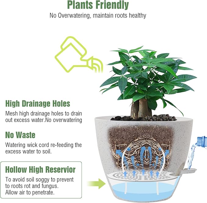 UOUZ 12 inch Large Self Watering Pots, Plastic Planters - Image 3
