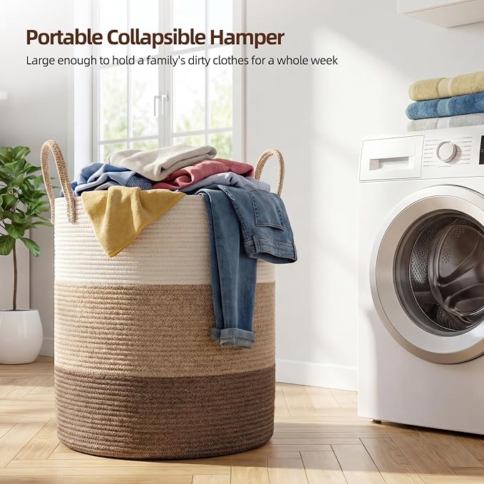 OIAHOMY 60L Nursery Hamper Laundry Basket Laundry Hamper Gradient Brown | - Image 3