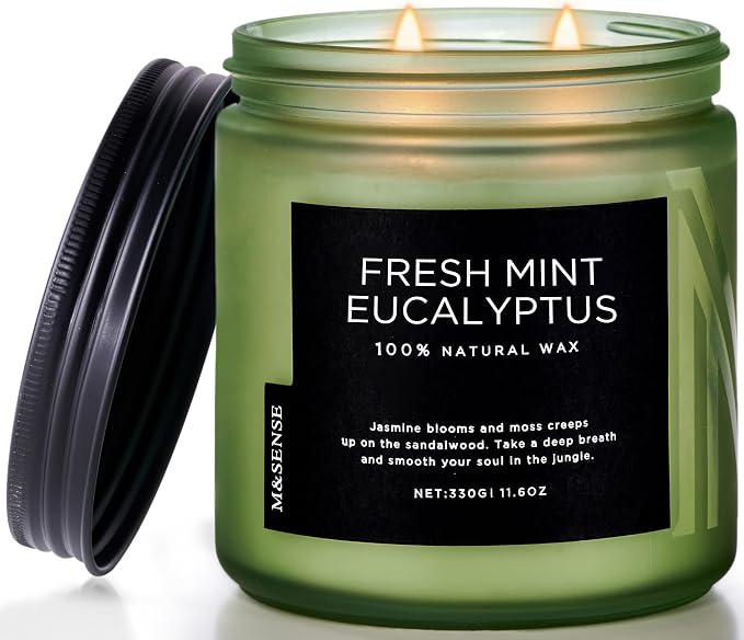 M&SENSE Eucalyptus & Mint Home Scented Candles, 11.6oz Organic Soy Wax by MSENSE