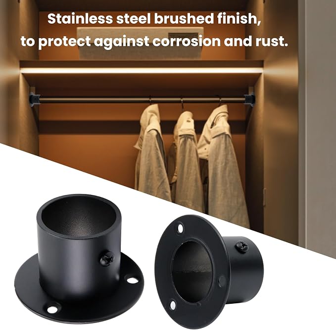 Antrader Stainless Steel Closet Rod Flange Holders, 1.25 Inch, Matte Black | - Image 5