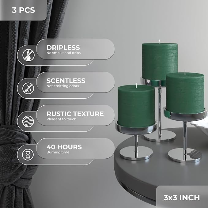3x3 Inch Grass Green Pillar Candles Set of 3 - Image 3