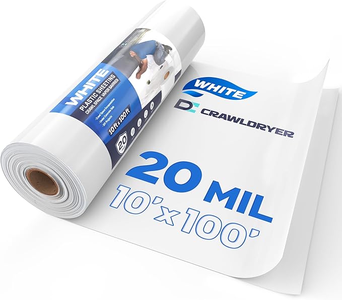 White Plastic Sheeting, 20 Mil 10' x 100', Crawl Space Vapor Barrier, Plastic by CrawlSpaceEncapsulation