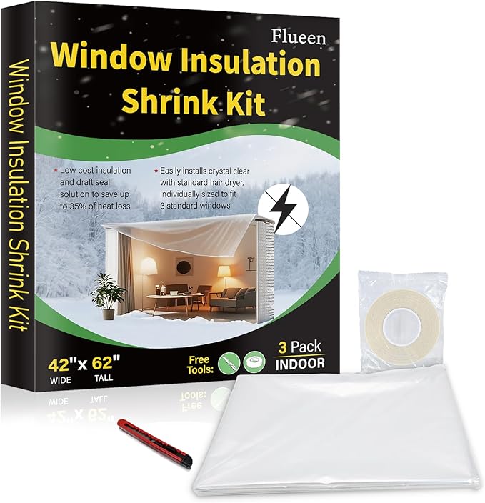 Window Insulation Kit for Winter, Plastic Shrink Film Indoor Thermal Seal to by Flueen