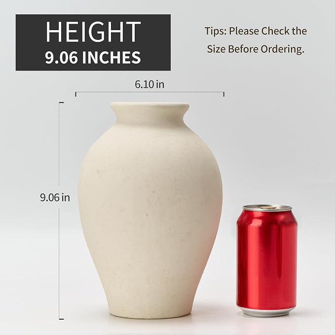 SIDUCAL Ceramic Vintage Flower Vase | 9 Inch Large Pottery Rustic Farmhouse - Image 3