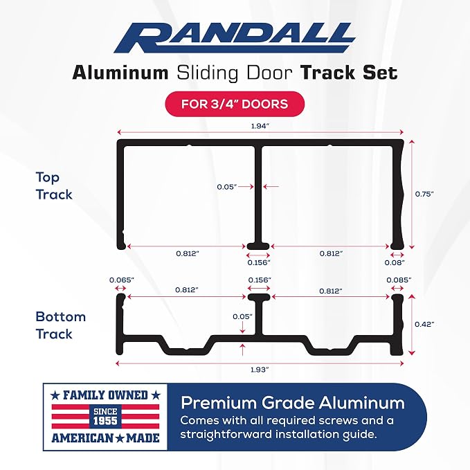 Randall Manufacturing Aluminum Sliding Door Track 3/4" x 4 FT, Durable Metal - Image 2
