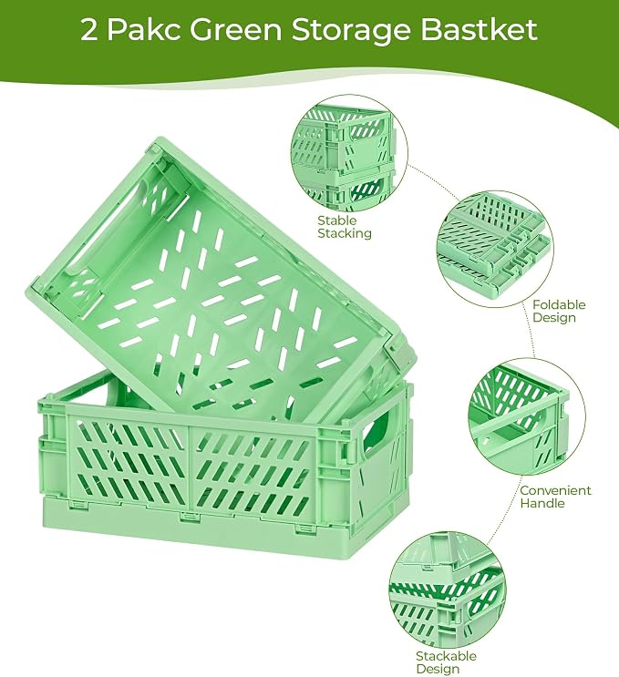 HUUSMOT 4-Pack Collapsible Plastic Storage Baskets, 9.8"x6.5"x3.8" | Pastel - Image 2