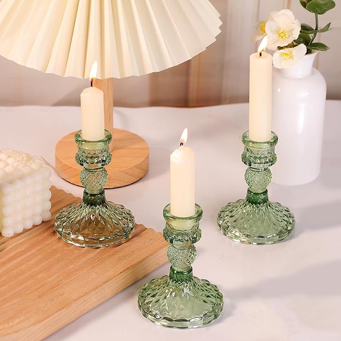 12Pcs Green Candlestick Holders Set- 4" H Taper Candle Holders Bulk, Glass - Image 4