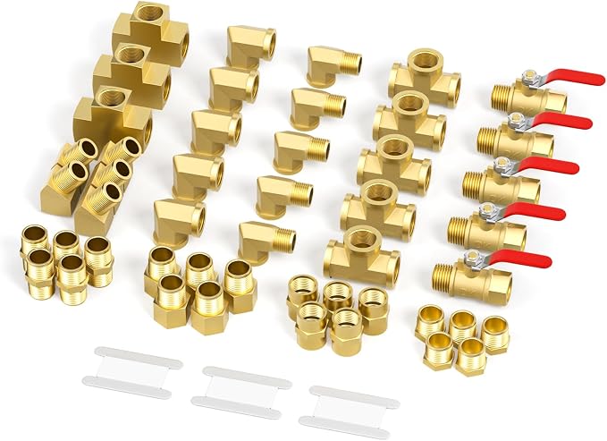 GASHER 48PCS 1/4"NPT Brass Pipe Fittings Kit，Coupling，90 Degree Elbow，45 Degree - Image 5
