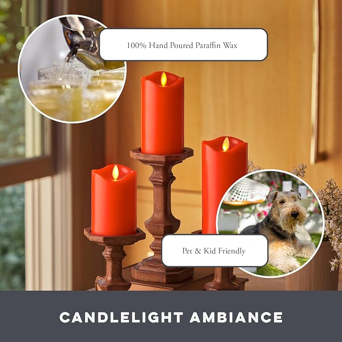 Co. Set of 3 Flameless LED Flickering Battery Candle Moving Flame Pillar - Image 5