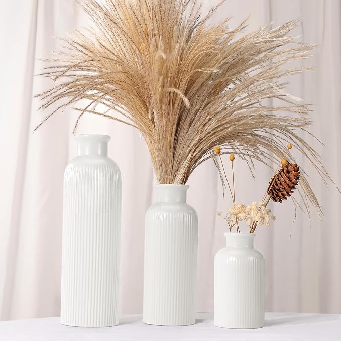 Small White Ceramic Vase Set of 3, Boho Modern White Flower Vase Room Decor - Image 3
