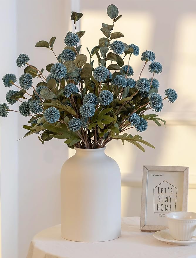 BLOSMON Dusty Blue Flowers, Fake Mums Centerpieces Table Decorations | - Image 6