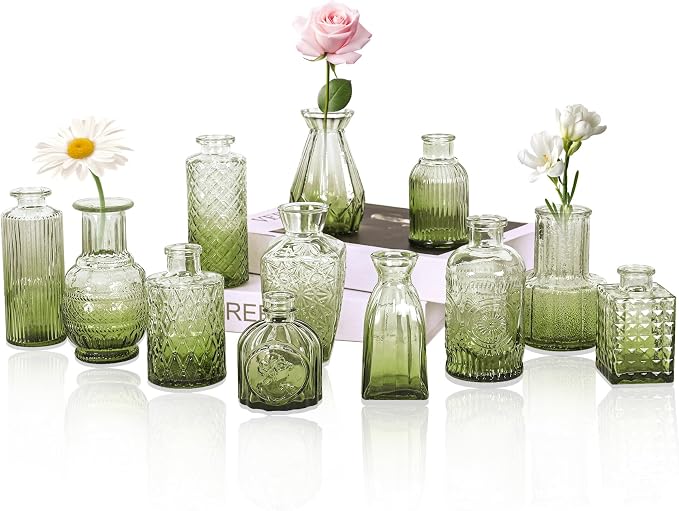 Set of 12 Glass Bud Vase Set, Small Vintage Clear Flower Vase Centerpieces by HAISIWLKJ