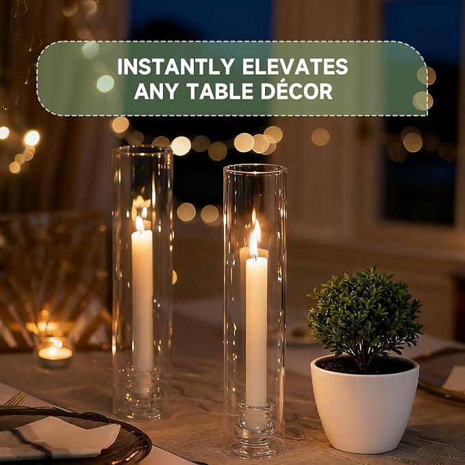 Glass Hurricane Candle Holders 10 Pack 12.6" Open Ended Candlestick Tubes | - Image 7