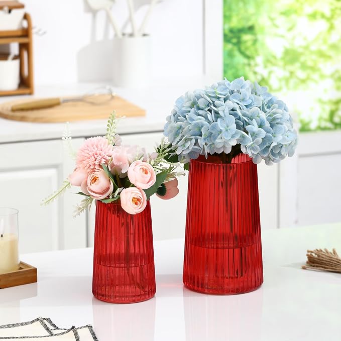 Ribbed Flower Vases Set of 2, Flower Vase - Image 2