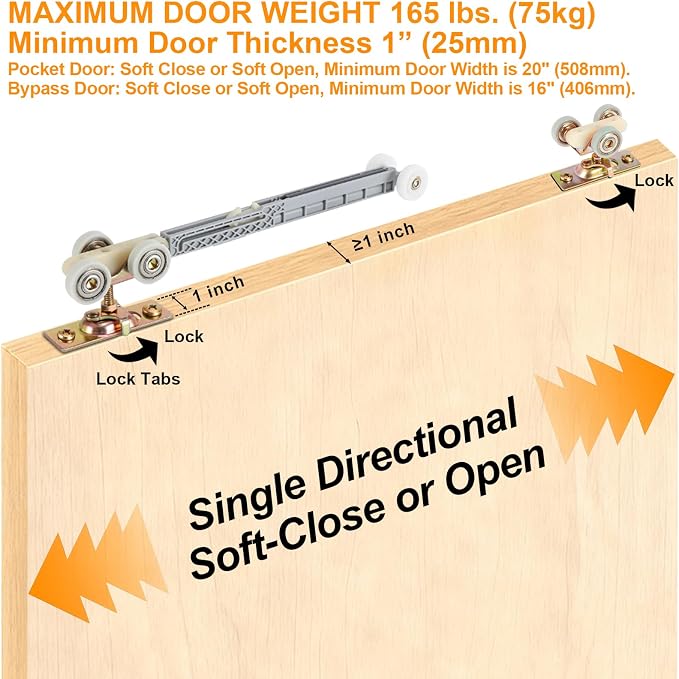 Sliding Pocket Door Single Direction Soft Close Rollers Kit | 1" O.D. Ball - Image 4