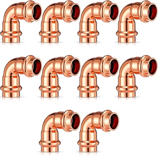 Therwen 10 Pcs 1/2 Inch Copper Pipe Press Fittings, 90 Degree Elbow Coupling by Therwen