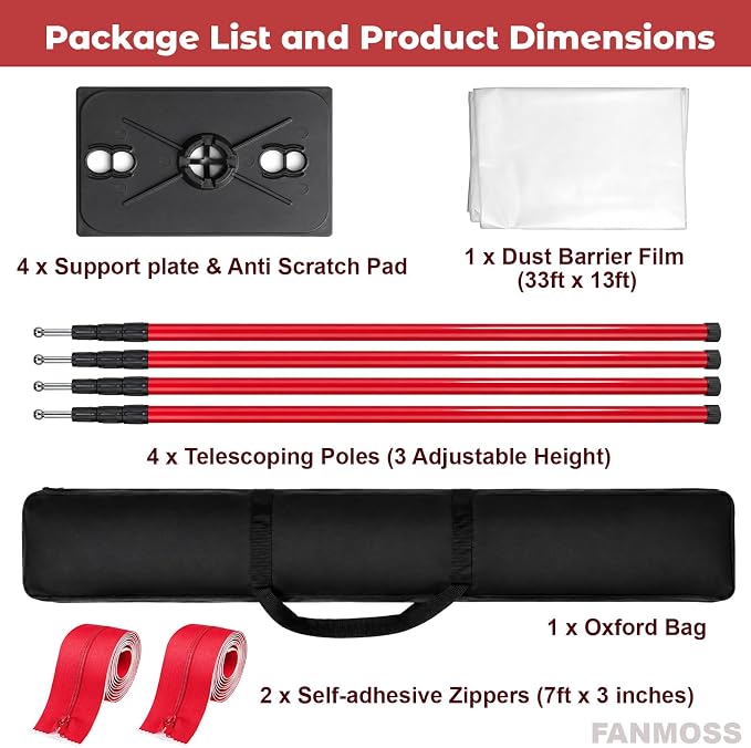10FT Dust Barrier Poles Kit, Spring Retractable Isolation Support Poles - Image 8