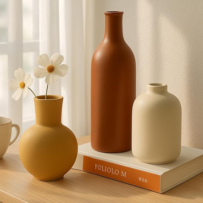 Ceramic Flower Vase for Home Decor Bedroom, Matte Neutral Vases, office - Image 5