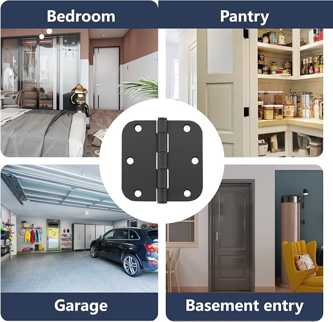 3.5 Inch Interior Door Hinges, 5/8 Inch Radius, Matte Black, 3 Pack | - Image 7