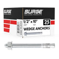 1/2" x 10" Zinc-Plated Wedge Anchors by SurgeBuildingProducts