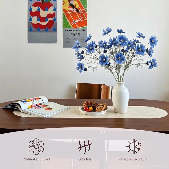 4 Pcs Deep Blue 24" Tall Artificial Cosmos Flowers - Image 4