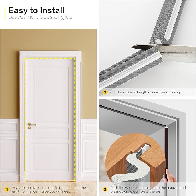 Ravinte Weather Stripping Door Seal, Q-Shaped Kerf Foam Strip, No Adhesive - Image 5